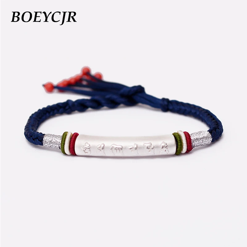 

BOEYCJR S999 Silver Buddhism Bangles & Bracelets Fine Jewelry Handmade Meditation Braided Rope Bracelet for Men For Women