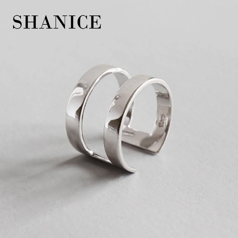 

SHANICE 100% Real Pure 925 Sterling Silver Ring Big Smooth Face Simple Geometric Double Layer Punk Pary Jewelry