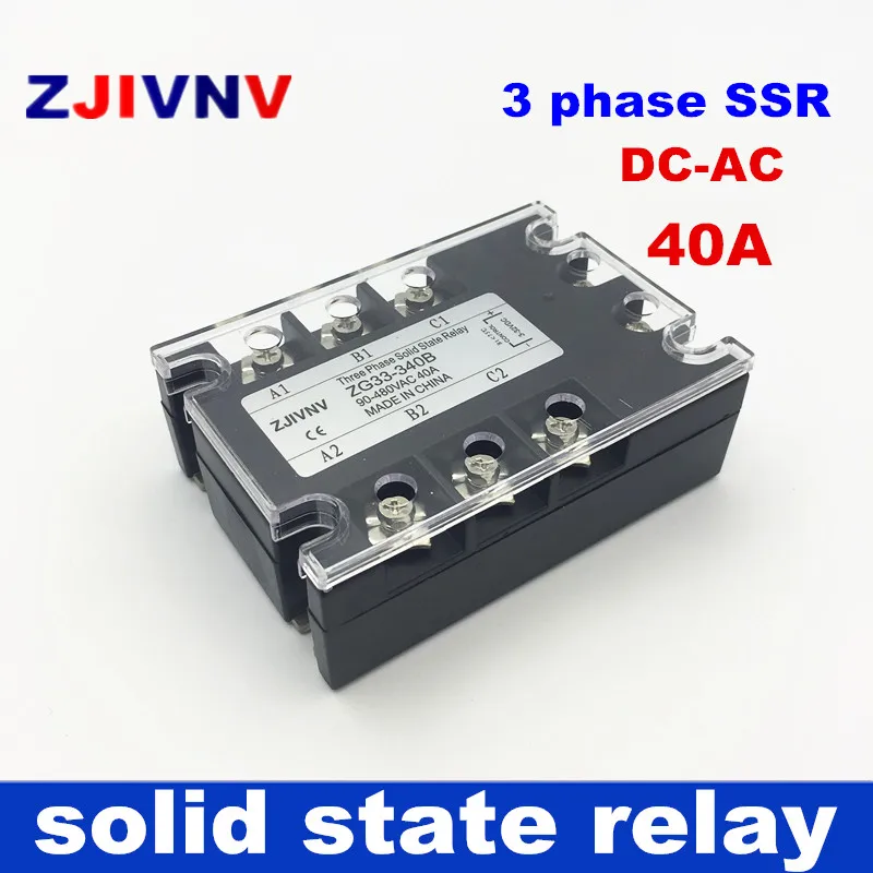 

40A 3 phase SSR solid state relays DC control AC 3-32vdc to 90~480vac relay solid three phase 40a ssr 40DA