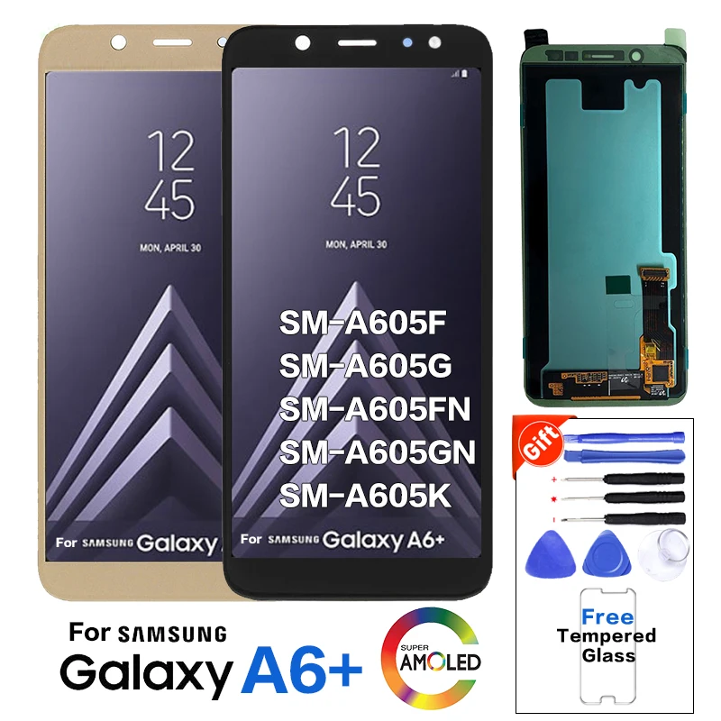 

Original Super AMOLED LCD For Samsung Galaxy A6 Plus A6+ 2018 A605F LCD Display Touch Screen Assembly Replacement Parts