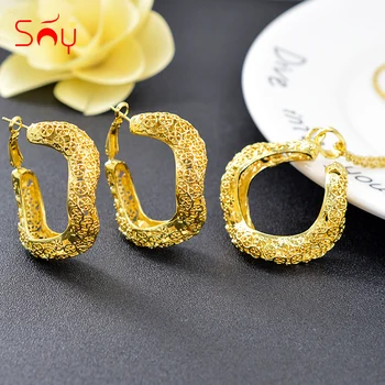 

Sunny Jewelry Classic Big Jewelry Set For Women Hot Selling Jewelry Necklace Earrings Pendant Flower Pattern Jewelry For Wedding