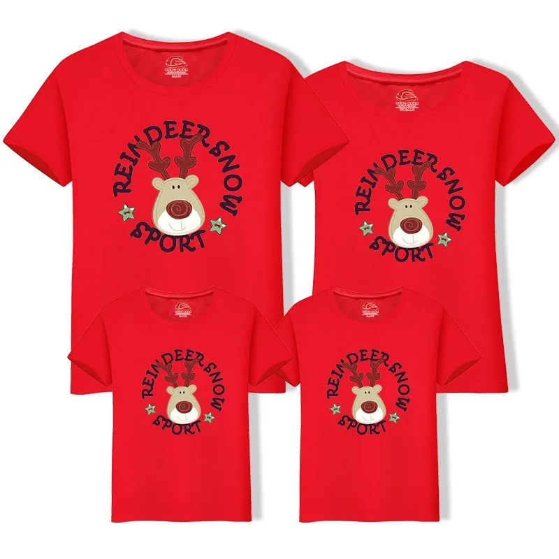 

2019 Christmas Matching Outfits T shirts Clothing Family Look Mom Dad Baby Summer Cotton T shirts Christmas Deer Family Clothing