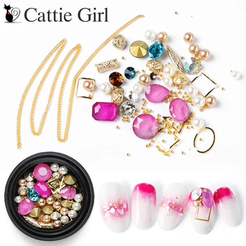 Cena 1box Pearl Strasy Do Dekoracji Paznokci Metalowy łańcuszek Do Paznokci Gemotric Crystal Złote Koraliki Deco DIY Do żelu UV