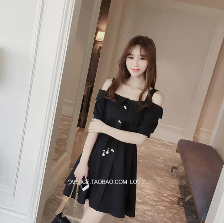 

C1700 2019 Summer new women dress fashion sweet loose show thin sexy bare shoulders dress cheap wholesale