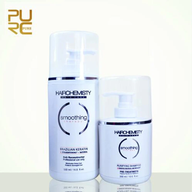 

PURC 500 ml 8% Brazilian Keratin Plus 300 ml Hair Purifying Shampoo Horny Hair Treatment Deep Cleansing Shampoo Set