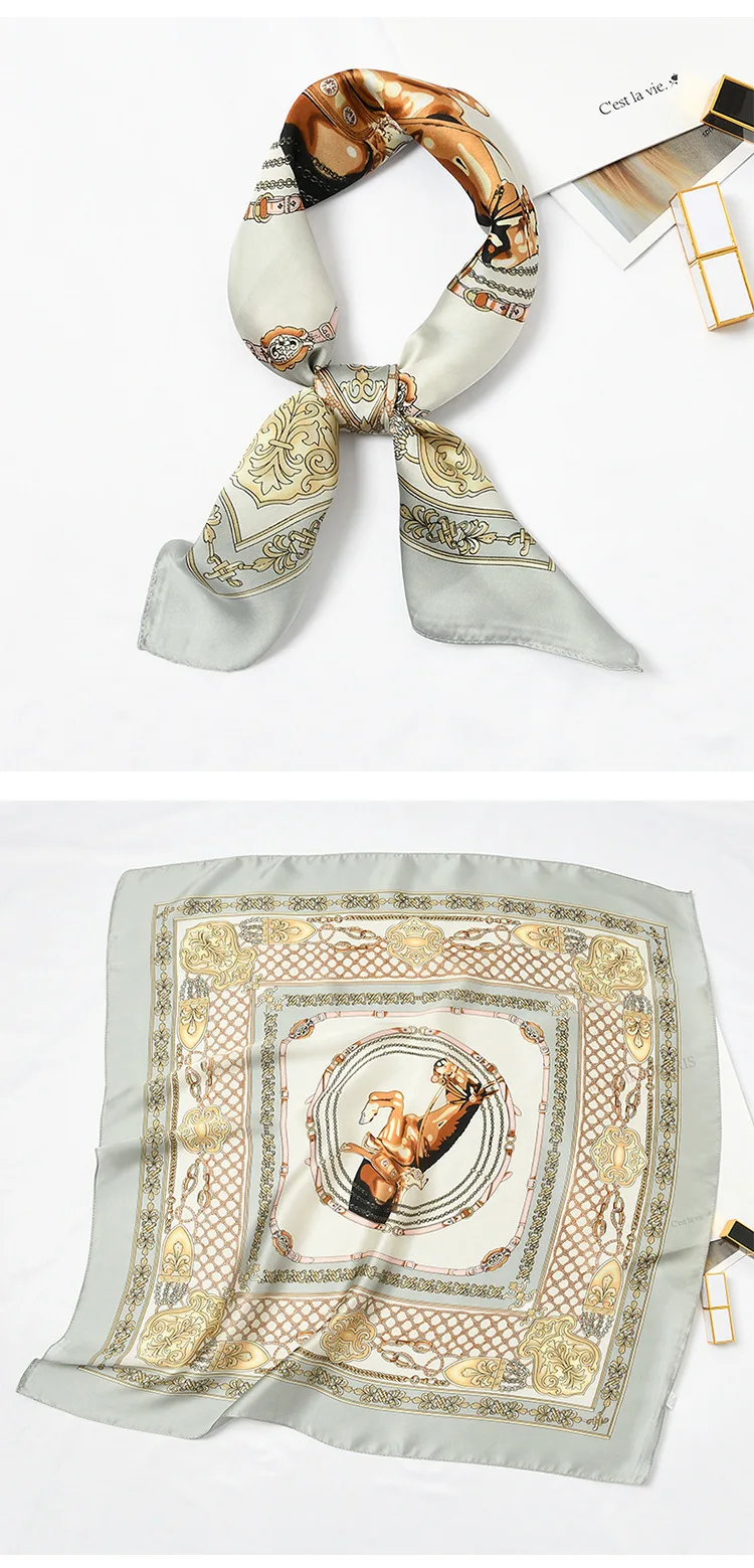 Принт Бандана с цветочным рисунком квадратный шарф для дам Модный Шелковый платок для волос женская сумка Sjaal 70*70 см