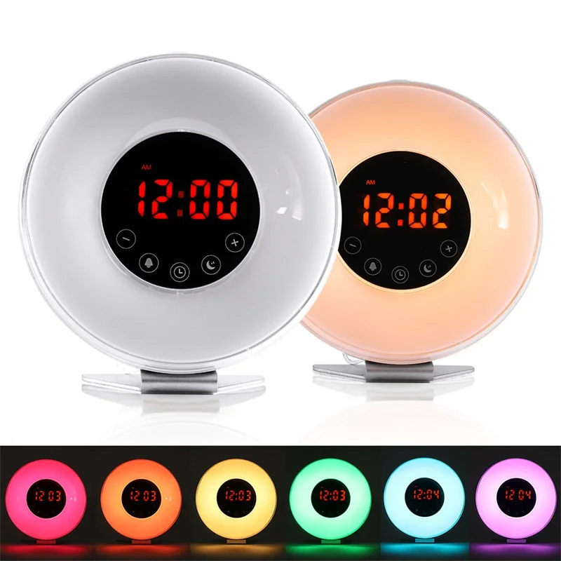 

Sunrise Sunset LED Wake Up Lights With FM Radio Touch Sensing Digital Alarm Clock Colorful Light Snooze Mode Nature Sound