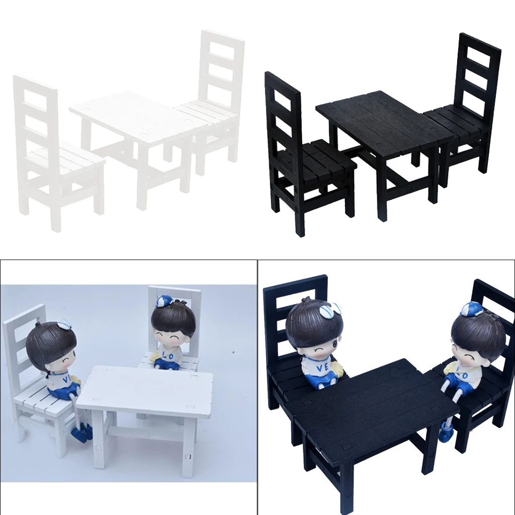 2 Set 1/6 Dollhouse Mini Oblong Dining Room Table Chairs Set Kitchen Furniture Accessories