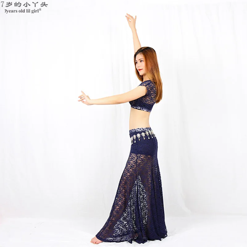 lace belly dance costumes lace top+skirt 2pcs belly dance suit for women belly dance exercise suits CBB100