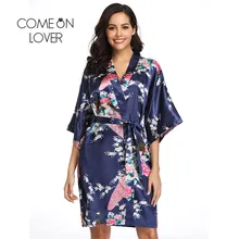 Comeonlover халат для невесты ночной сон женский длинный халат с поясом свободный рукав кимоно атласный цветочный принт халат для невесты RL80743