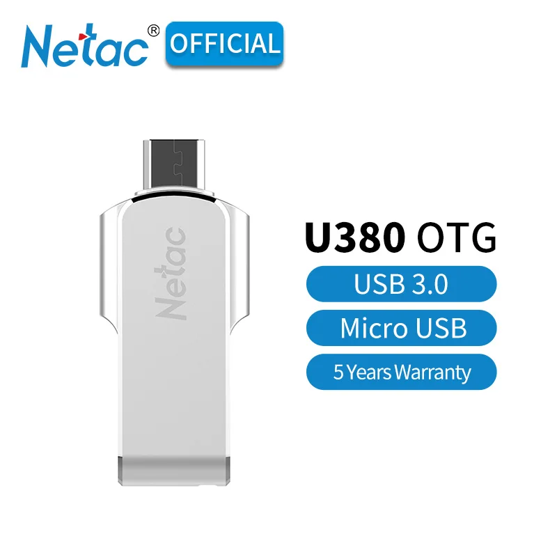 Netac U380 Micro USB флэш-накопитель 16 ГБ 32 ГБ 64 Гб OTG Android USB 3,0 флэш-диск серебристый 16 32 64 Гб SB3.0 Aluninum сплав флешки - Цвет: Netac U380