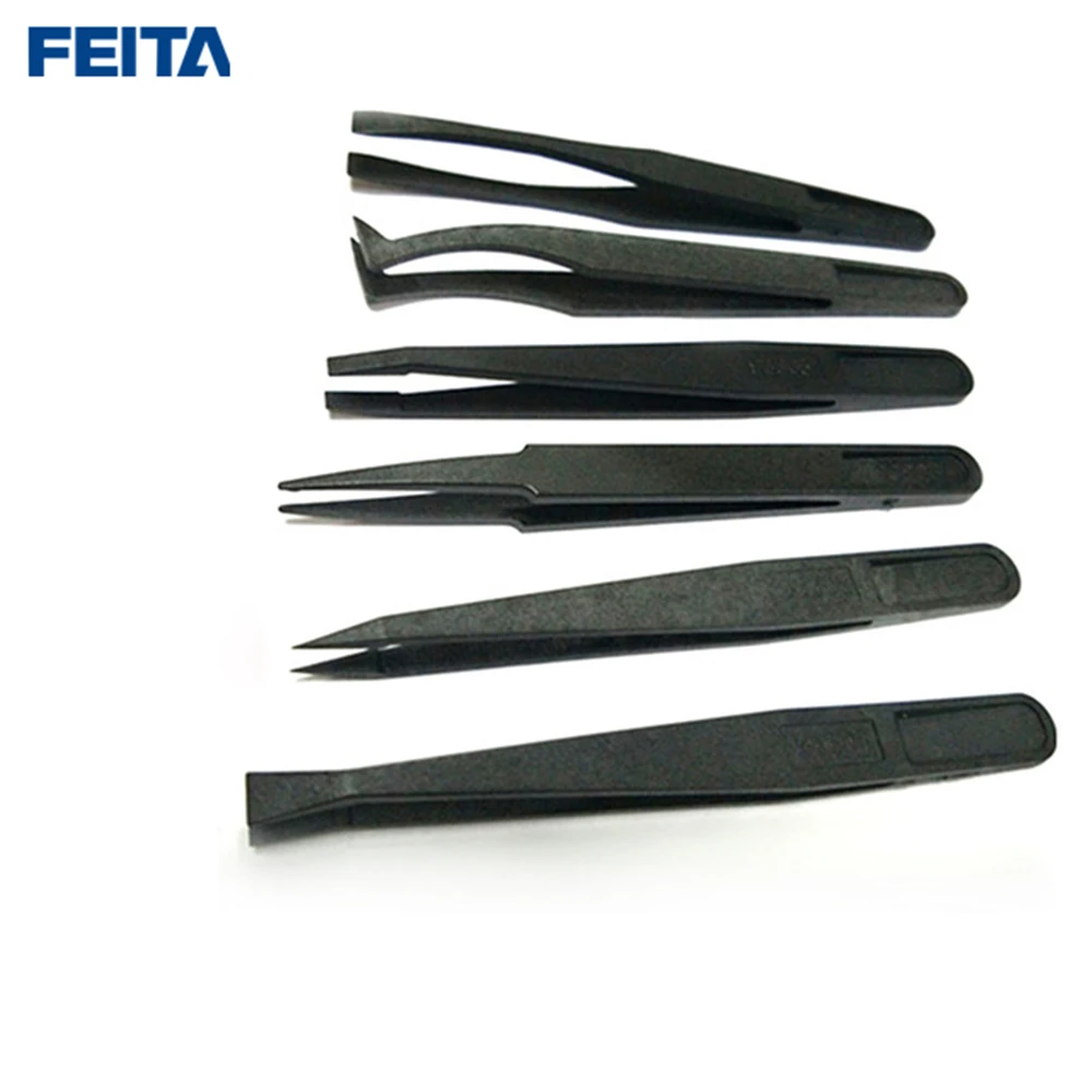 FEITA 6PCS 93301 08 Plastic Tweezers Set Black ESD Hand Repair Tools