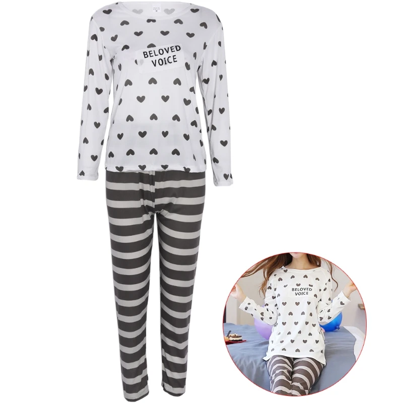 

Autumn Pajamas 2018 Fashion Women Letter heart Print Pajamas Sets Hot Sale Casual Long Sleeve Sleepwear Home Clothing