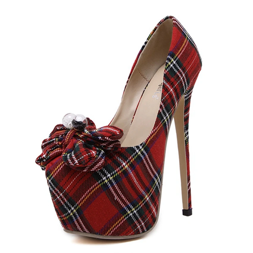 

Women Sexy Platform High Heels Fashion Bowtie Party Shoes Plaid Stiletto Pumps Size 35-40 zg1682-13