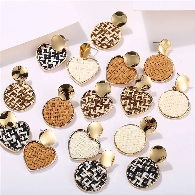 AY Ethnic Leopard Rattan Earrings For Women Handmade Bohemian Geometric Round Heart Dangle Boho Jewelry | Украшения и аксессуары