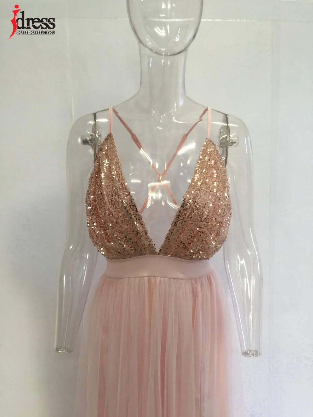 Новое модное Стильное розовое Клубное платье с блестками и открытой спиной от IDress, вечерние женские платья с глубоким v-образным вырезом для ночного клуба, сексуальное платье макси