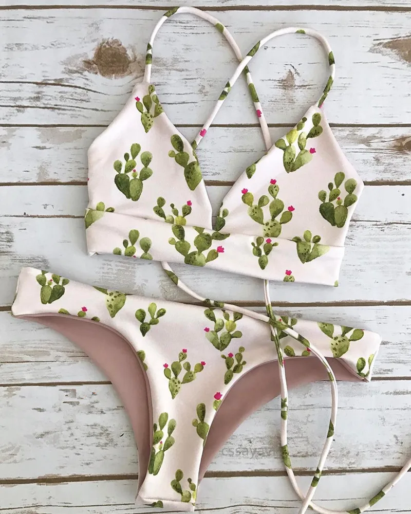 

Bikini Swimsuit Cactus Printing Two Piece Bathing Suit Female Bikini