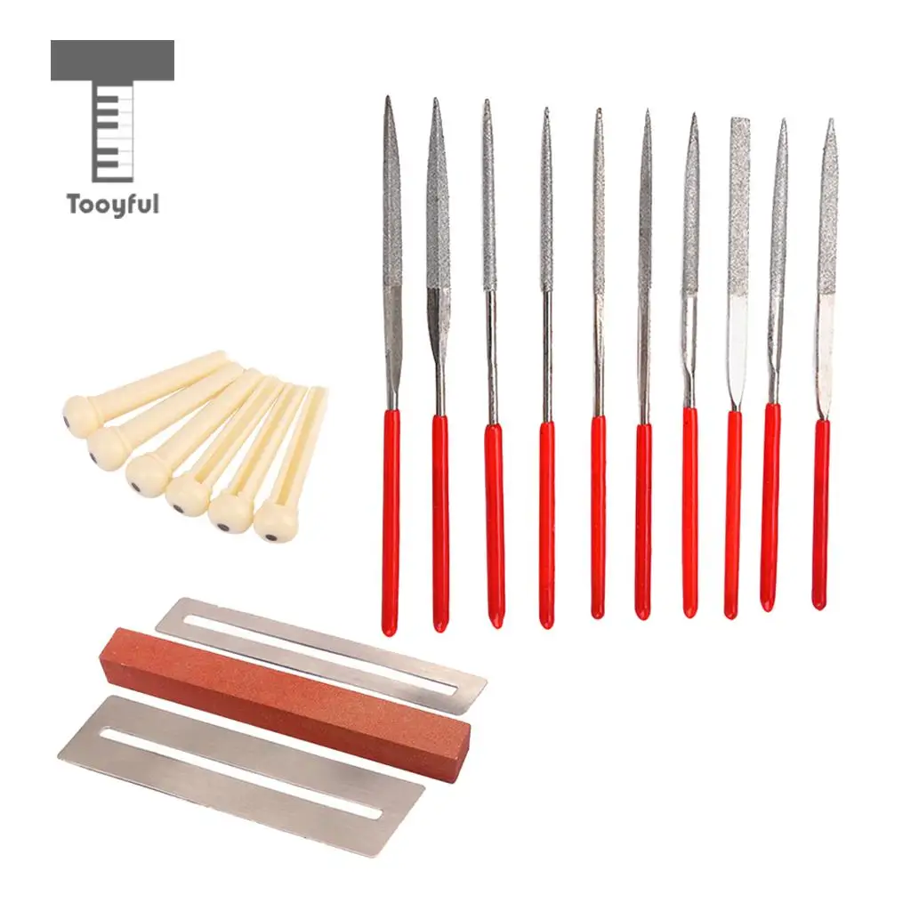 Tooyful 19Pcs Guitar Instrument Repair Tool Kit Grinding Stone Frets Nut File  Bridge Pins Set  
