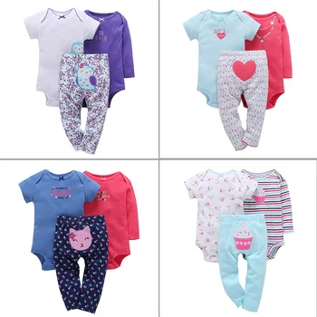 

2018 summer outfits set / bodysuit with short sleeves and long sleeves / 3 pcs set / embroidery buttlefly/ fox