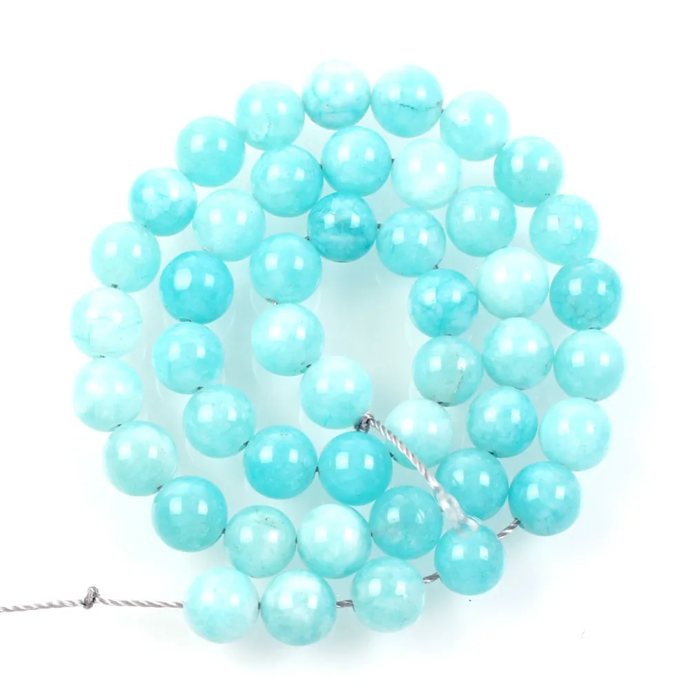 

15"Strand Natural Stone Beads Aqua Blue Marble Stone Beads Round Loose Spacer Beads For Jewelry Making Bracelet 8mm