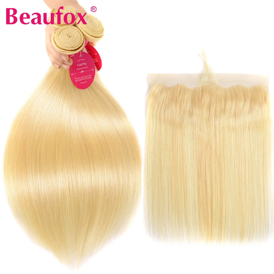 Beaufox 613 Blonde Bundles With Frontal Closure Peruvian Straight Human Hair 3 Bundles With Closure 13*4 Lace Frontal Remy Hair Beaufox 613 Blonde Bundles With Frontal Closure Peruvian Straight Human Hair 3 Bundles With Closure 13*4 Lace Frontal Remy Hair