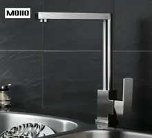 MOIIO Kitchen Faucet Brushed Nickle Single Handle Spool Mixer Water Tap Kitchen Sus304 Faucet Square Spout Hot and Cold Taps ulgksd brushed nickle kitchen faucet dual swivel spout kitchen sink tap pull down sprayer head faucet hot and cold mixer taps