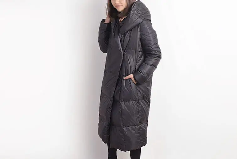 Простой дизайн пуховое пальто зимнее женское длинное пуховое пальто зимнее пальто пуховое пальто размера плюс - Цвет: Черный