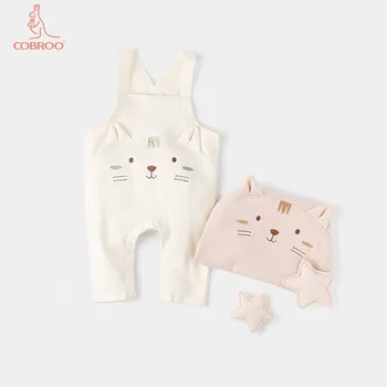 

COBROO Baby Overalls 100% Cotton Cute Cat Design Infant Girl/Boy Overalls for All Seasons Brown 0-3-6-9-12-24 Months