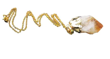 

High Quality Citrin e Quartz Amethys t Quartz Rough Point Necklace With Chain 18" 5pcs/lot