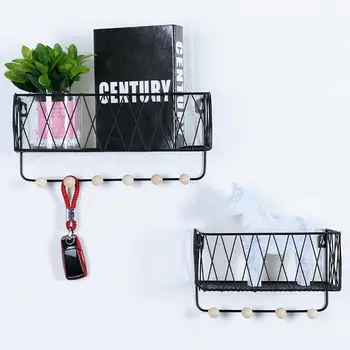 

Simple Iron Art Wall Hanging Storage Rack with Wooden Hooks for Organize