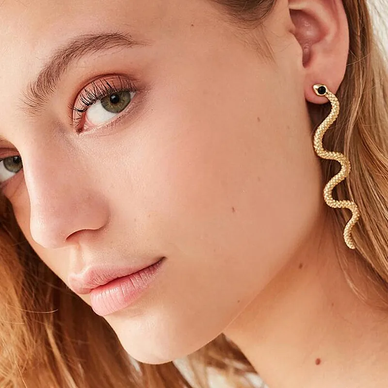 

Timlee E150 New Personality Exaggeration Snake Serpentine Alloy Drop Earring, Fashion Jewelry Wholesale