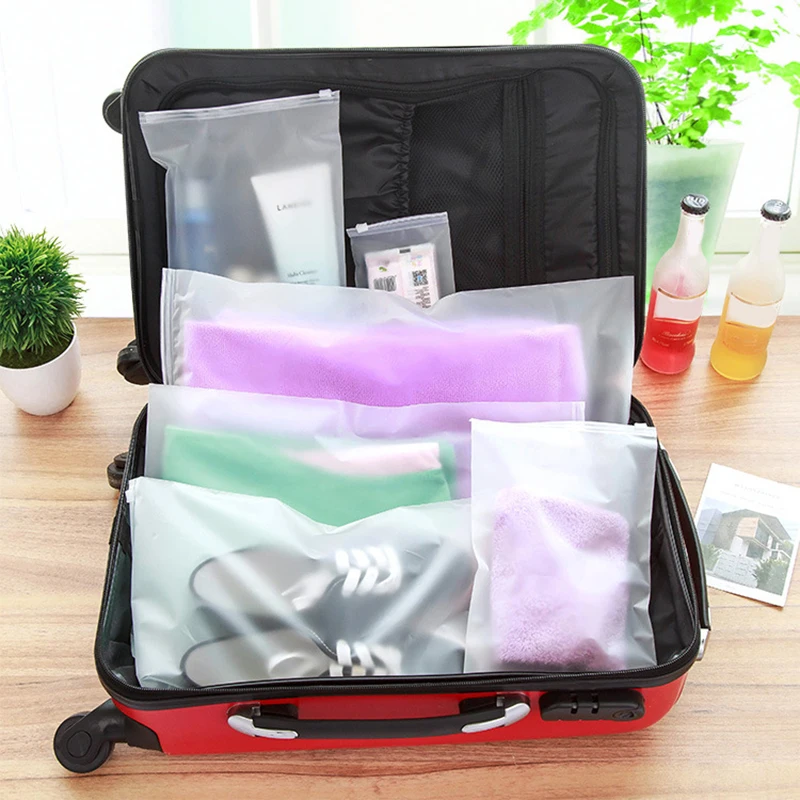 1pc Portable Plastic Transparent Storage Bag 7 Size Waterproof Self Sealed Zipper Travel Set Cosmetics Clothes Lingerie Bag