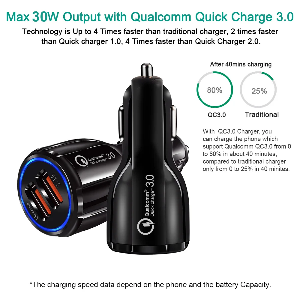 Автомобильное зарядное устройство VIKEFON Quick charge 3 0 USB 30 Вт QC для iPhone Samsung Xiaomi Huawei