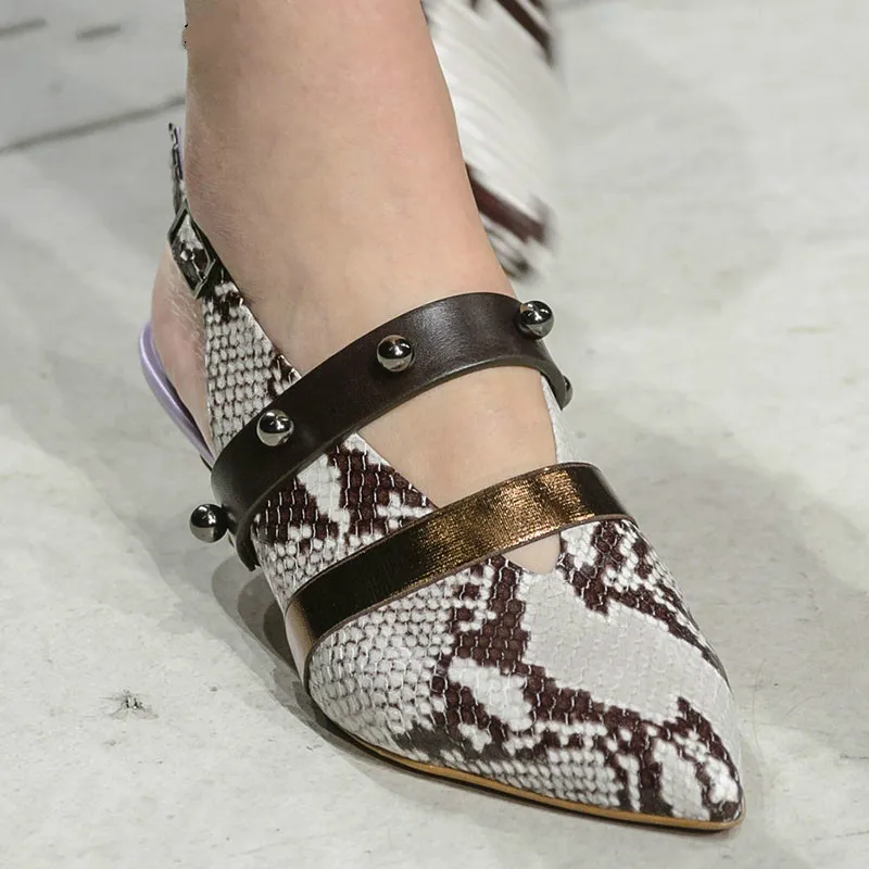 

2018Fall Runway Snake Pumps Women Shoes Slingbacks Belts Buckles Shoes Woman Sandalie Low Middle Heels Female Shoes Kitten Heels