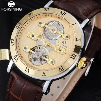 

FORSINING Fashion Brand Luxury Mechanical Watch Men 30M Waterproof Tourbillon Automatic Watches Leaher Band Creative Gear Clock