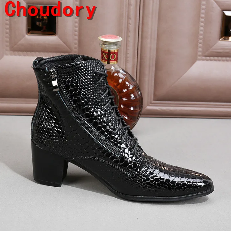 Botas hombre black military boots chelsea men shoes high heels python skin genuine leather cowboy boots mens