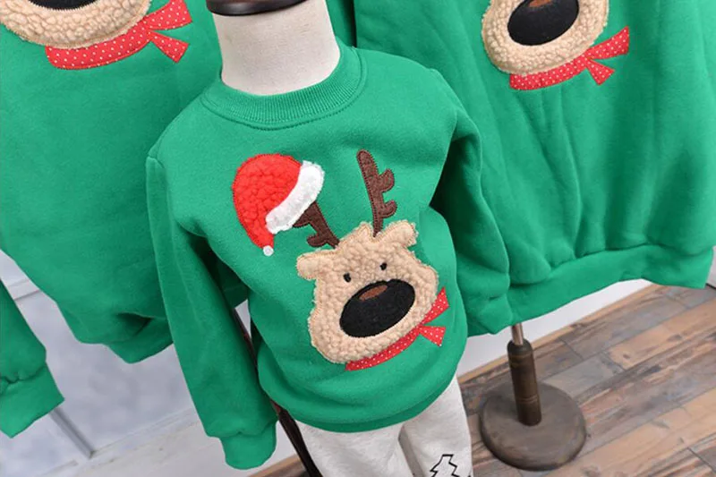 Одежда для семьи г. осенне-зимний свитер детская одежда с рождественским оленем Детские рубашки Теплые Семейные комплекты из флиса