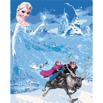 

Frameless Wall Decor Pictures Painting By Numbers Hand Painted On Canvas Pictures Animation Snow Queen Modern Abstract Oil Paing