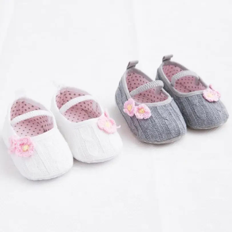 

Newborn Baby Crib Shoes Soft Bottom Anti-slip Shoes Footwear Sweet Two Flowers Princess Girl Shoes