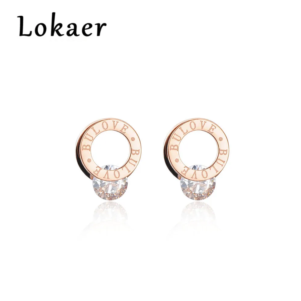 

Lokaer Classic Cubic Zirconia Double Circle Stud Wedding Earrings For Women Titanium Steel Female Earrings Jewelry E170480266R