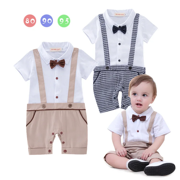 Infant Baby Boy Plaid Romper Jumpsuit Tops Jeans Denim Pants Outfits