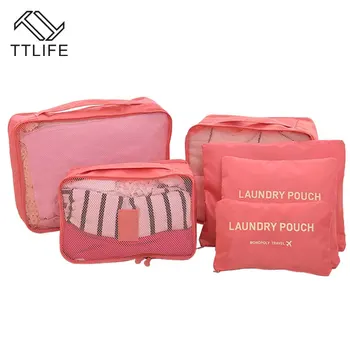 

TTLIFE Nylon Packing Cube Travel Bag System Durable 6 Pcs One Set Large Capacity Of Unisex Clothing Sorting Organize Bag