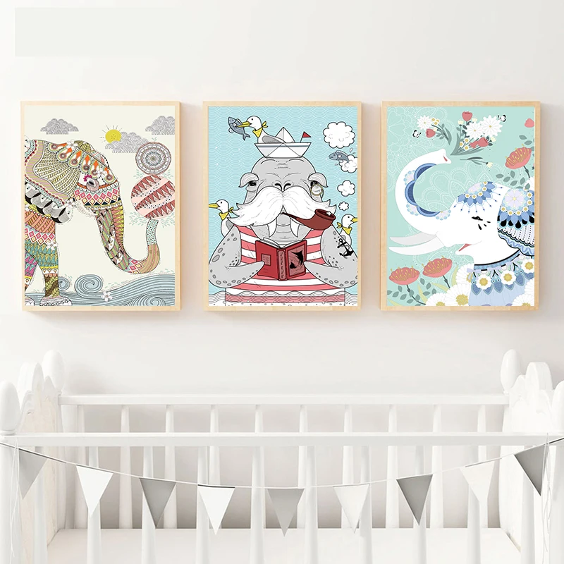 Nordic Cute Cartoon Elephant Like A2 A3 A4 Children's Room Art Poster Picture Wall Baby Bedroom Canvas Decorative painting | Дом и сад