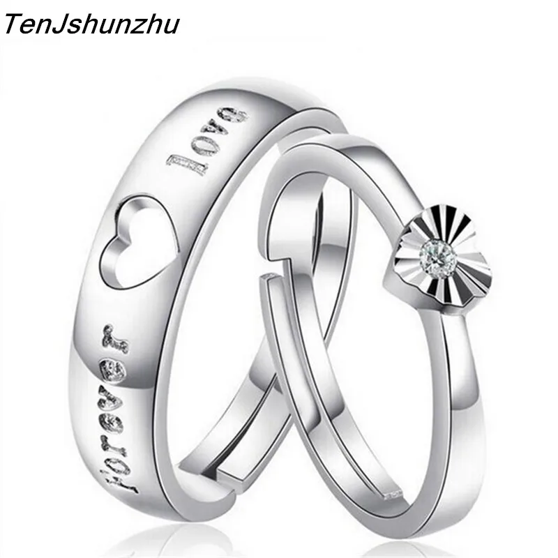 TenJshunzhu 2017 New Arrival Zircon Lover Couple Ring Set Engagement Silver Color Wedding Ring For Men and Women jz171