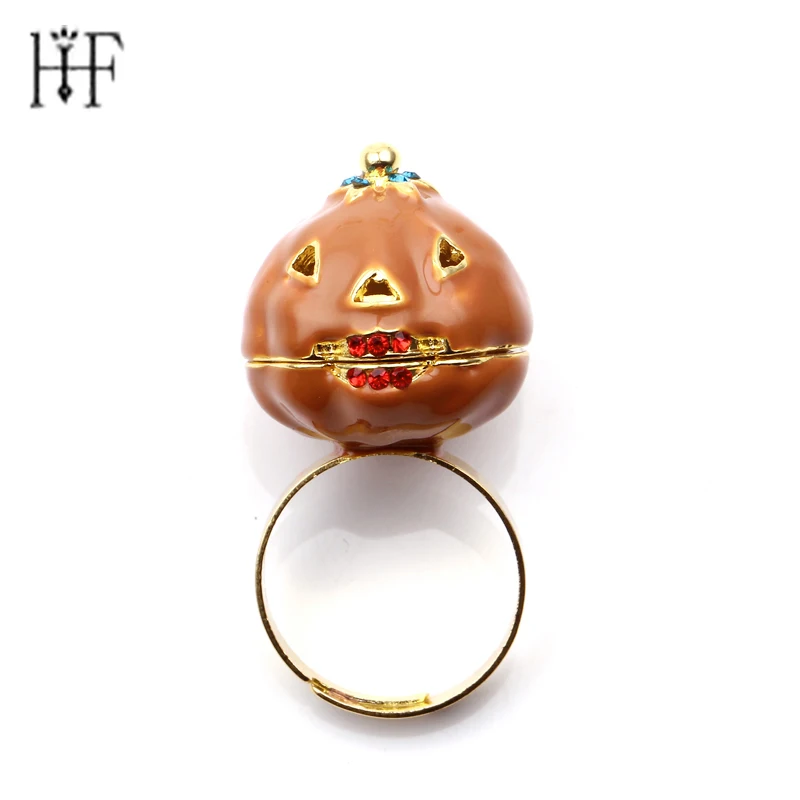 

Pumpkin Ring Halloween Finger Ring for Women with Crystal Adjustable Rings Can Open with Magnet Halloween Horror jewelry