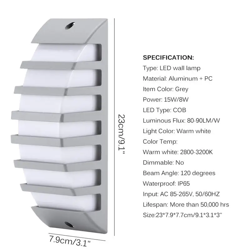 Светодиодный настенный светильник Современный COB светодиодный настенный светильник алюминиевый настенный светильник AC 85-265 в для наружного двора сада крыльца коридора водонепроницаемый - Испускаемый цвет: 8W