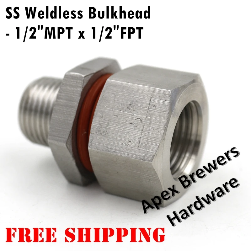 

Weldless Bulkhead-1/2" MPT x 1/2" FPT, Kettle Bulkhead, Brewer Hardware, Free Shipping
