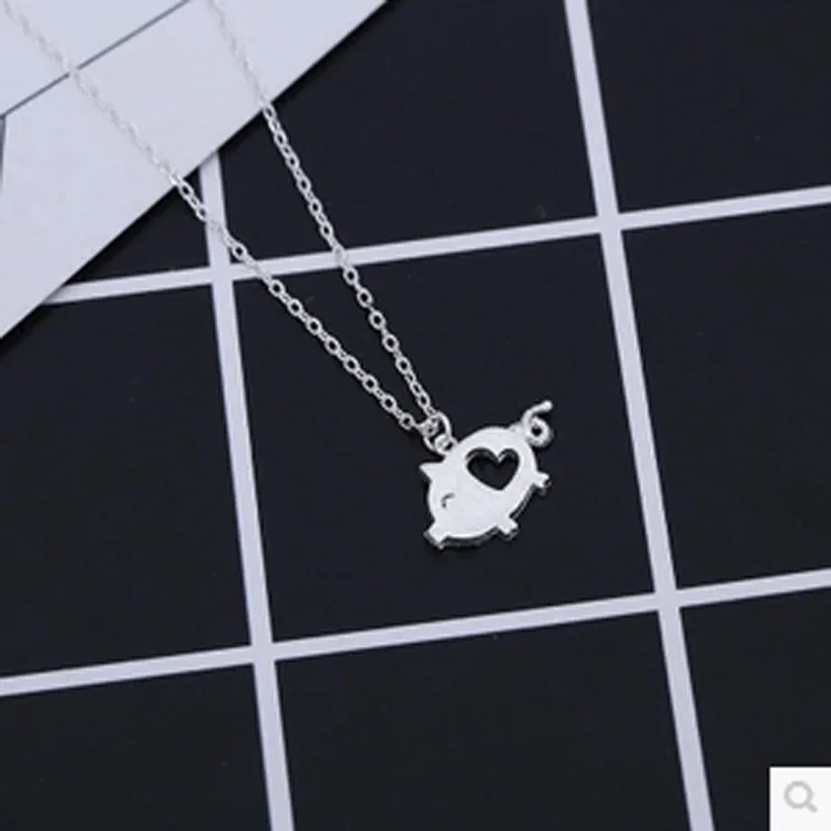 

Daisies Pure 925 Sterling Silver Hollow Heart Pig Pendant Necklace Cute Animal Lover Everyday Colier Statement Jewelry