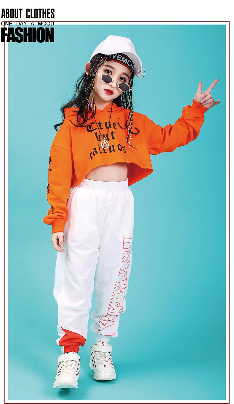 Jazz Dance Costumes Hip Hop Kids Long Sleeve Hooded Top Pants Girls Hiphop Clothes Street Dance Stage Show Wear (7)