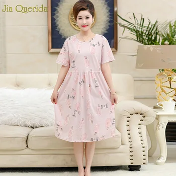 

Sleep Wear Women Summer Plus Size Nighty 2019 Fashion Pink Popsicle Printing Cool Nightgowns Loose Size Women Sleepshirts Cotton